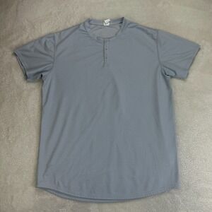 BYLT Drop-Cut Henley Shirt Mens L Gray Stretch Outdoor Performance Short Sleeve